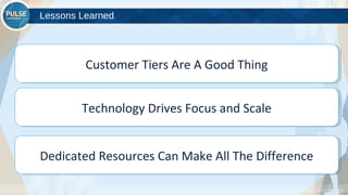 ©2015 Gainsight. All Rights Reserved.
Dedicated Resources Can Make All The DifferenceDedicated Resources Can Make All The Difference
Technology Drives Focus and ScaleTechnology Drives Focus and Scale
Customer Tiers Are A Good ThingCustomer Tiers Are A Good Thing
Lessons Learned
 