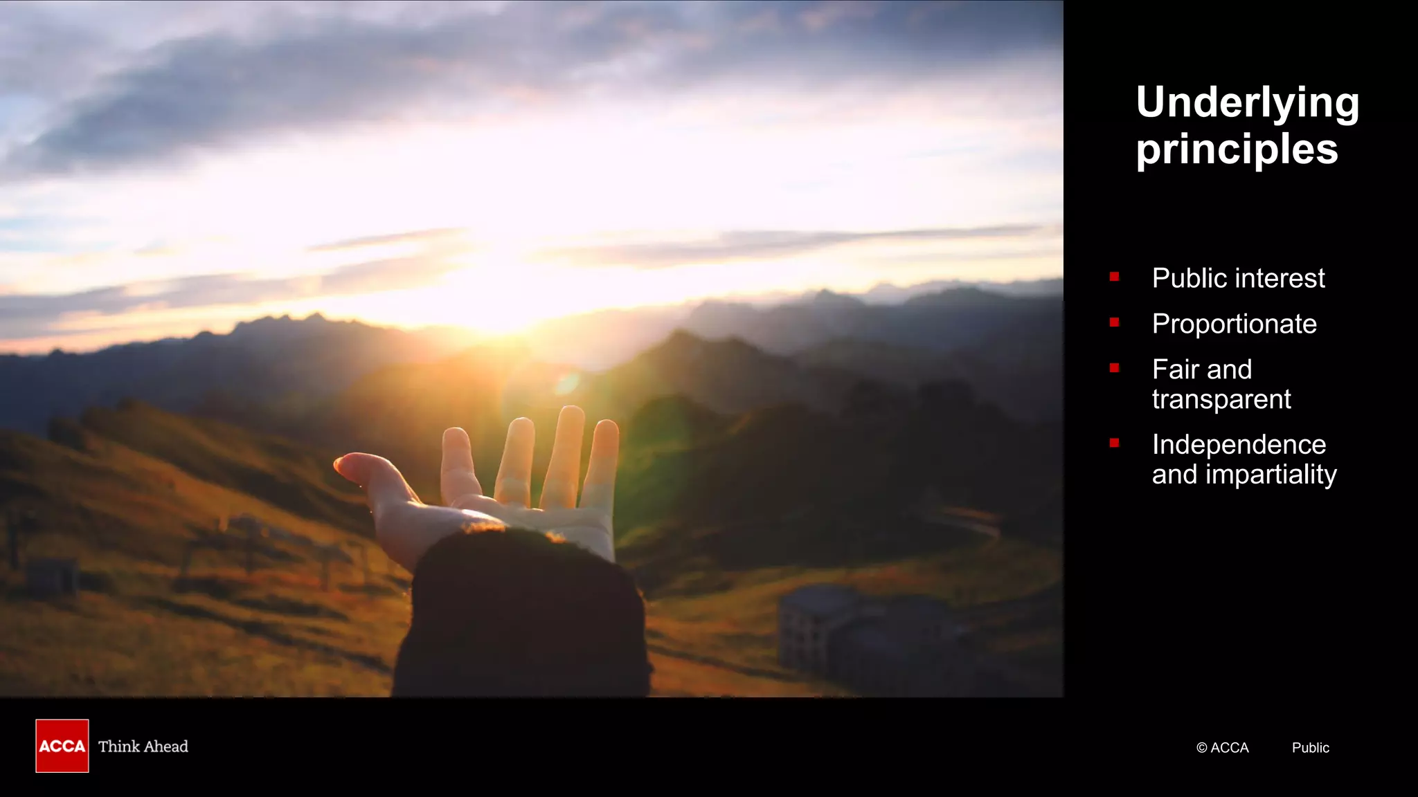 © ACCA Public
Underlying
principles
▪ Public interest
▪ Proportionate
▪ Fair and
transparent
▪ Independence
and impartiality
 