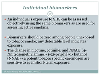 Individual biomarkers
20

 An individual’s exposure to SHS can be assessed

objectively using the same biomarkers as are ...