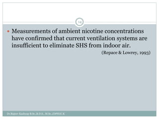  Measurements of ambient nicotine concentrations
have confirmed that current ventilation systems are
insufficient to elim...
