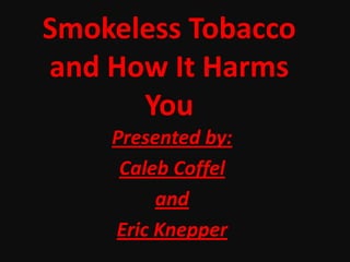 Smokeless Tobacco and How It Harms You Presented by:  Caleb Coffel and  Eric Knepper 