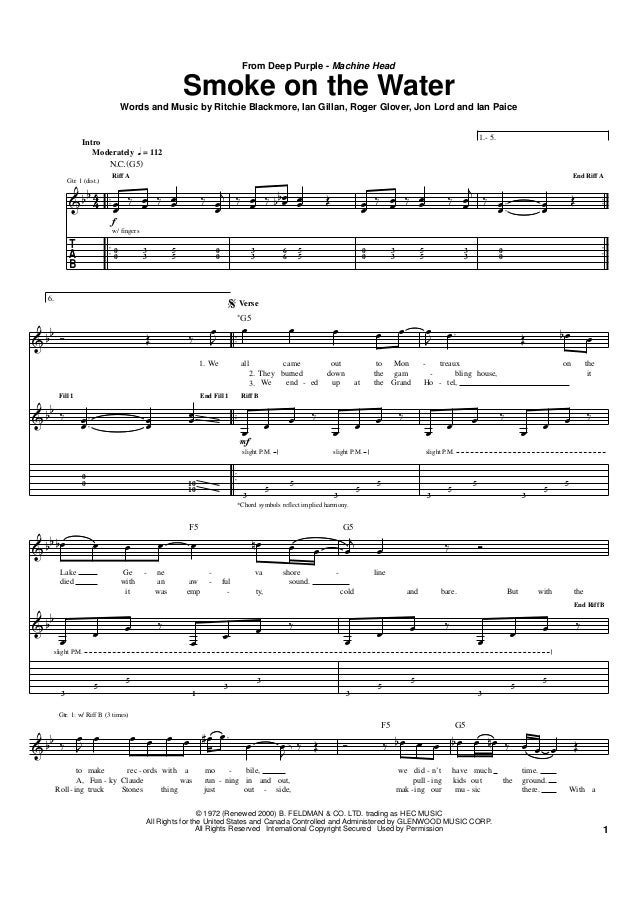 Deep Purple tablatura e partitura de Smoke on the water