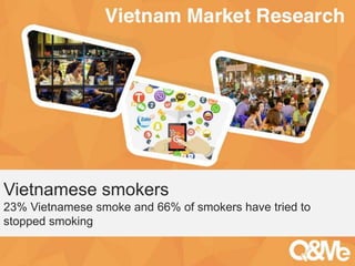 Your sub-title here
Vietnamese smokers
23% Vietnamese smoke and 66% of smokers have tried to
stopped smoking
 