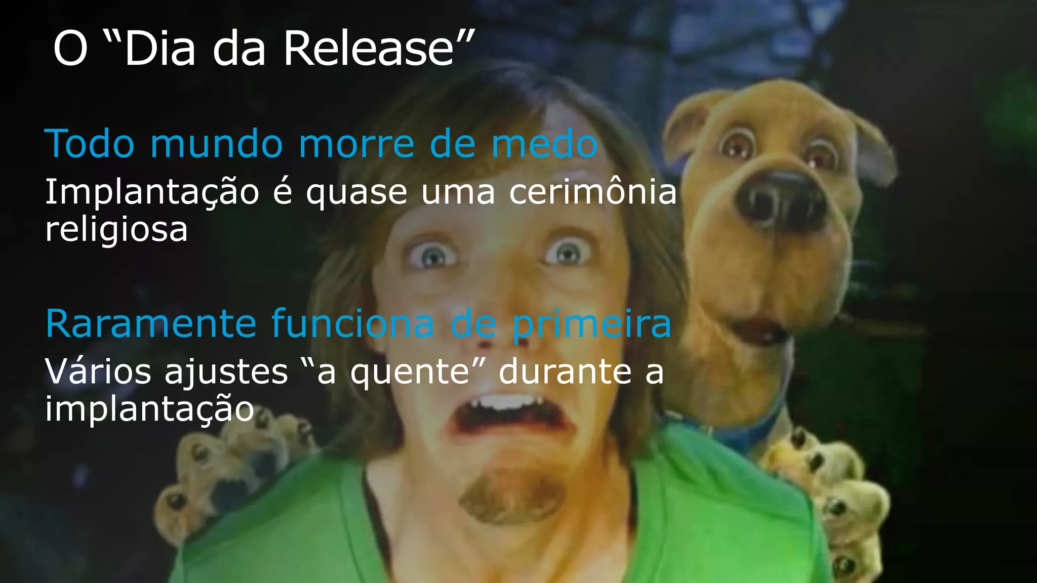 O “Dia da Release”
Todo mundo morre de medo
Raramente funciona de primeira
 