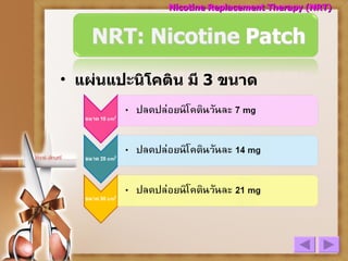 แผ่นแปะนิโคติน มี   3  ขนาด Nicotine Replacement Therapy (NRT) 