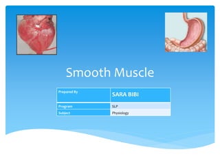 Smooth Muscle
Prepared By
SARA BIBI
Program SLP
Subject Physiology
 