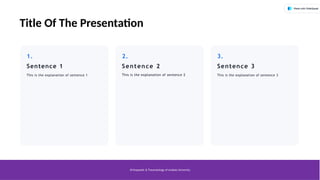 1.
Sentence 1
This is the explanation of sentence 1
2.
Sentence 2
This is the explanation of sentence 2
3.
Sentence 3
This is the explanation of sentence 3
Orthopaedic & Traumatology of Andalas University
Title Of The Presentation
 