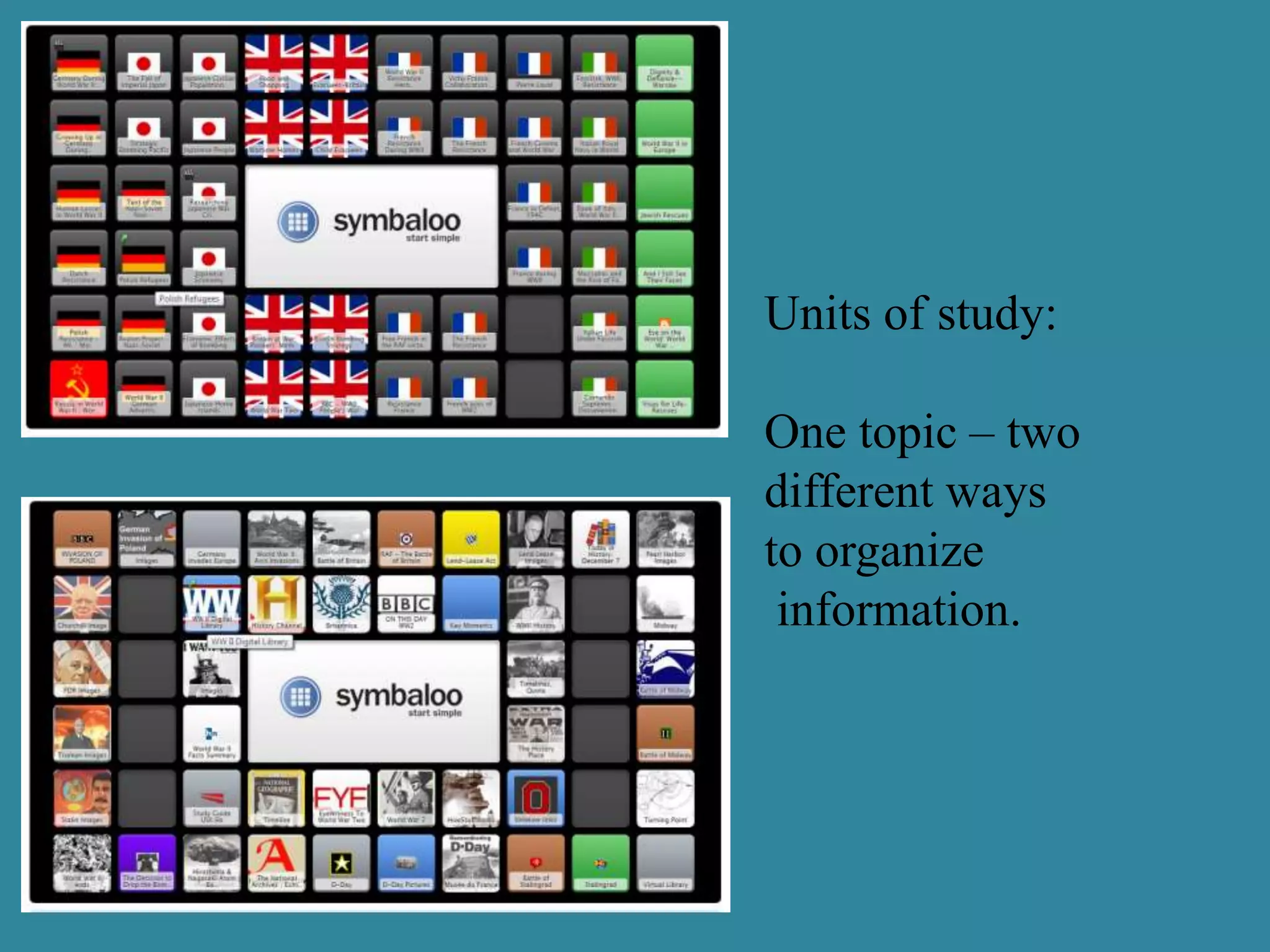 Units of study:
One topic – two
different ways
to organize
information.
 