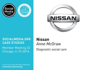 SOCIALMEDIA.ORG
CASE STUDIES
Member Meeting 32
Chicago, 6-15-2014
Learn more about Member Meetings
socialmedia.org/meetings
SOC
IALMEDIA.
ORG
MEM
B
ER MEETIN
G
32
CHICA
GO
Nissan
Anne McGraw
Diagnostic social care
 