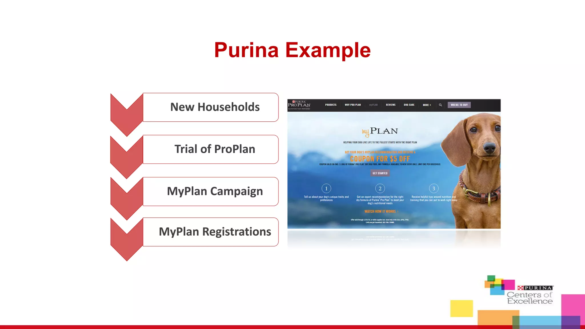 Purina Example
MyPlan Registrations
MyPlan Campaign
Trial of ProPlan
New Households