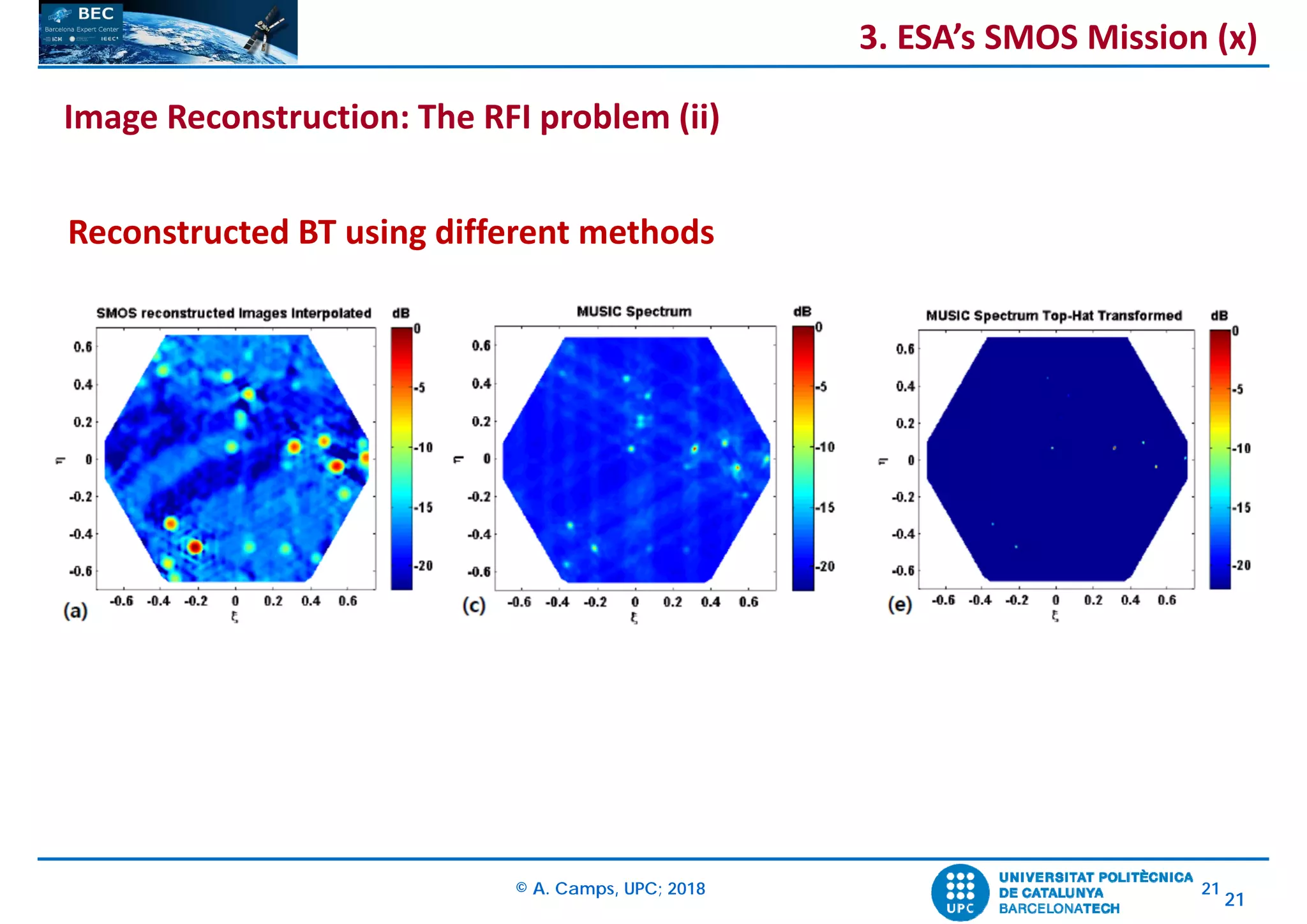 © A. Camps, UPC; 2018 21
21
Reconstructed BT using different methods
3. ESA’s SMOS Mission (x)
Image Reconstruction: The RFI problem (ii)
 