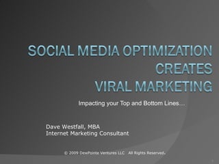 Impacting your Top and Bottom Lines… © 2009 DewPointe Ventures LLC  All Rights Reserved . Dave Westfall, MBA  Internet Marketing Consultant 