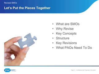 Revised SMOs

Let’s Put the Pieces Together



                                •   What are SMOs
                         ...