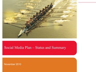 Social Media Plan – Status and Summary
November 2010
 