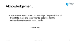 Aknowledgement
• The authors would like to acknowledge the permission of
MARIN to share the experimental data used in the
comparisons presented in this study.
smp´19, Rome, Italy 18
May 2019
Thank you
 