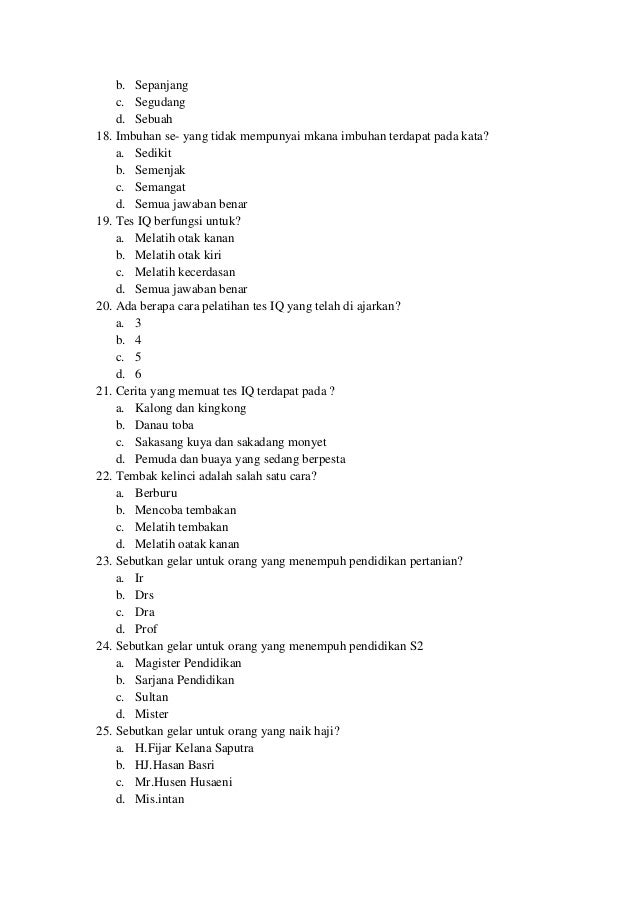 Soal Tes Iq Untuk Anak Sd Kelas 2