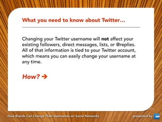 What you need to know about Twitter…


        Changing your Twitter username will not affect your
        existing follow...