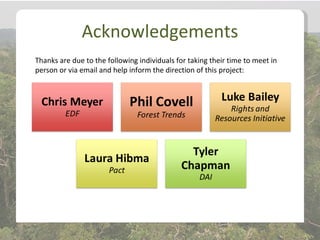 Acknowledgements
Thanks are due to the following individuals for taking their time to meet in
person or via email and help inform the direction of this project:
 