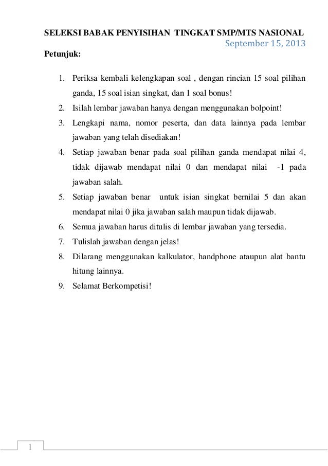 Soal Smp Babak Penyisihan 2013