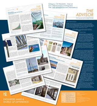 Category: (12) Newsletter - External
                                                                                                                                                                                                                                                                                                                                                                                                Firm: HGA Architects and Engineers
                                                                                                                                                                                                                                                    THE                                                                                                                                         Title: THE ADVISOR Quarterly Newsletter(s)
                                                                                                                                                                                                                                              A DV ISOR
                                                                                                                                                                                                                                                                                                                                                                                                                                                                                                                                                                                                                                                                                                           THE
                                                                                      20               07
                                                                              Quarter
                                | Fourth
                Volume 2
                                                                                                                                                                                                                                                                                                                g           e
                                                                                                                                                                                                                                                                            ledg                       e Exchan
                                                                                                                                                                                                                                                                    ng Know
                               s:               ctricity                                                                                                                                                                                                  Engineeri
                      tovoltaicSunlight Into Ele
                                                                                                                                                                                                                                               HGA
                   Pho


                                                                                                                                                                                                                                                                                                                                                                                                                                                                                                                                                                                                                                                                                                       ADVISOR
                           ng
                   Converti er, PE                                                                                                                                                     ovolta
                                                                                                                                                                                               ics
                                                                                                                                                                                                                scientist,



                                                                                                                                                                                                                                                                                                                                                                                                                                                                THE
                                   ruettn                                                                                                                                       of PHot                French
                          By Paul G                                                                                                                               History                Becqu erel, a      e off a sp
                                                                                                                                                                                                                       ark
                                                                                                                                                                                                                                                                                                                                            equirem
                                                                                                       er our                                                                     would giv te 1800s,
                                                                      resource
                                                                                     s to pow                al,           In 1839
                                                                                                                                              , Edmun
                                                                                                                                                            d
                                                                                                                                                                   materials
                                                                                                                                                                                     ht. By the
                                                                                                                                                                                                   la                                                                                                                                              ents:
                                                                                                                                                     at certain
                                                                                                                                                                                                                                                                                                                                             y
                                                                                                                                                                                                                                                                                                                                                                                                                                                        A DV I S O
                                                        ainable               r, wind,       geotherm                                          d th                  with sunlig
                                                                                                                                                                                                                  In
                             e search
                                           for sust
                                                              ward sola                                                     discovere                                                               veloped.
                                                                                                     ethod to                                          hen struck                      been de
                      As w
                                  we are      turning to                       e s. One m                                    of ele       ctricity w          solar ce    lls had                      in  terest in
                      buildings,                                 ro sourc                                called                                  forms of                                 ted new
                                                  pact hyd                            chnology                                                                             ram crea                           of the



                                                                                                                                                                                                                                                                                                                                                                                                                                                                   R
                                 or low-im f the sun is a te                                                uctor             primitive                      ace prog                           creation
                       biomass                        o                                    semicond to                                            s, the sp
                                                                                                                                                                   led to B
                                                                                                                                                                                 ell Labs’                       very
                                     e power                             ems use                   irectly in                   the 1950                                                          ms were
                       harness
                                 th                            ic syst                                                                                s, which                      ese syste                       re
                                            Photovolta convert sunlight d                                                              otovoltaic                     licon. Th                         ltaics we
                        photovolta
                                     ics.
                                     such    as silicon
                                                               to
                                                                     ltaic de    vice can
                                                                                                   be thoug
                                                                                                         sunlight
                                                                                                                    ht           ph
                                                                                                                                 first     solar cells
                                                                                                                                                           using si
                                                                                                                                                                due to     high cost
                                                                                                                                                                                          , photovo
                                                                                                                                                                                             pplicatio
                                                                                                                                                                                                         n s. The oil                                                                                                                             lecommu
                                                                                                                                                                                                                                                                                                                                                             nications                                                                               HGA Eng
                                                                                                                                                                                                                                                                                                                                                                                                                                                                                                                                                                                                                                                                                                       HGA Engineering Knowledge Exchange
                        materials                  A photovo                             eds only                                                  however,                  r other a                         interest                                                                                                                           gies, like            infrastruct
                                                                                                                                                                                                                                                                                                                                                                                                                                                             ineerin
                                   l energy.                            which ne                              stems               reliable;                     dered fo                        renewed                                                                                                                                                       wireless              ure. Ne
                                                                                                                                                                                                                                                                                                                                                                                                                                                                                        g Knowle
                         electrica                       d battery                           voltaic sy                                            usly consi 70s sparked a                                        pact                                                                                                                                                 network              w wirele
                                      lar powe
                                                      re
                                                                          rce. Photo parts, and if                                 not serio                      9                               ositively im                                                                                                                                        and com                    access, g            ss                                                                                         dge                       Exchang
                         of as a so                          fuel sou                           g                                                     of the 1                       tial to p                                                                                                                                                                    municatio                 ive mobile
                                    ngle     required                   are   no movin                    ainst th     e            sh    ortages               and    its poten                                                                                                                                                                      network
                                                                                                                                                                                                                                                                                                                                                                  applicatio
                                                                                                                                                                                                                                                                                                                                                                             ns device
                                                                                                                                                                                                                                                                                                                                                                                         s un-teth                                                                                                                                           e
                          as the si                    ble. There                         tected ag                                                 voltaics                                                                                                                                                                                         IDentifica              ns, and               ered
                                      mely dura structed and pro                                           e actual                  in photo                                                                                                                                                                                                                   tion), w                 RFID (Ra
                          are extre                    con                               ar out. Th nty to                                     day life.                                                       endency                                                                                                                                                    hich is
                                       correctly                    will not
                                                                                   we                         e                        every                                                      our dep
                                                                                                                                                                                                                                                                                                                                                     ple and
                                                                                                                                                                                                                                                                                                                                                               equipme               often use dio
                           they are                    devices                                 em is tw                                                                           decrease                        nment,                                                                                                                                                 nt, have               d for
                            environm
                                        ent, the
                                                             al photo
                                                                           vo  ltaic syst
                                                                                                                                                       ith the e
                                                                                                                                                                   fforts to
                                                                                                                                                                                       the earth
                                                                                                                                                                                                     ’s enviro
                                                                                                                                                                                                                    ewed
                                                                                                                                                                                                                                                                                                                                                     in new b
                                                                                                                                                                                                                                                                                                                                                                uildings.          become
                                                                                                                                                                                                                                                                                                                                                                                             common                                                                                                                                                               FIRM’S MARKETING OBJECTIVE
                                         e  of a typic                                                                                   Today, w ls and to protect                           often a   nd are vi
                            service lif         ars.                                                                                          fossil fue                    used more nergy.                                                                                                                                                           Ture To
                                            ye                                                                                           on                          eing
                             twenty-five                                                                                                                 ics are b                     rical e                                                                                                                                                                           pology
                                                                                                                                          photovolta urce of free elect                                                                                                                                                                                 commun                                                                                                                                                                                                  1A. Goals: The primary goal of the THE ADVISOR quarterly newsletter is to present
                                                                                                                                           as a cl   ean so                                                                                                                                                                                                            ications
                                                                                                                                                                                                                                                                                                                                                                                     infrastruct
                                  300000                                                                                                                                                                                                                                                                                                                gured in
                                                                                                                                                                                                                                                                                                                                                                         a hierarc                ure with                                                                                                                                                     technical architectural engineering topics that may be of interest to current and former
                                ics (p)




                                                                                                                                                                                                                   ns have                                                                                                                                                              hical sta             in a
                                                                                                                                                         ations                                       pplicatio                                                                                                                                           re 1, wh
                                                                                                                                            aPPlic                                        voltaic a                     rcial                                                                                                                                             ich consi                r topolog                                                                                                                                                   clients through the use of engaging graphic design. It is the intent to pique the interest of
                                                           Photovolta




                                                                                                                                                                            e, photo                         f comme                                                                                                                                                                                             y,
                                   250000
                                                                                                                                                                          d                                o                                                                                                                                                 room, m                    sts of an
                                                                                                                                                            ast deca                          number                       on                                                                                                                                               ultiple te                 entrance
                                                                                                                                            O  ver the p            r an in    creasing
                                                                                                                                                                                                  f the mo
                                                                                                                                                                                                                st comm                                                                                                                                    ne and h                      lecommu                                                                                                                                                              the reader so that he or she may seek further information about the topic and possible ways
                                                                                                                                                                                                                                                                                                                                                                                                      nications
                                                                                                                                                      utilized fo                   In one o                       electricity
                                                  duced by




                                     200000                                                                                                                                                                                                                                                                                                                               orizontal
                                                                                                                                             been                      rojects.                       rovides                                                                                                                                                                            cables.
                                                                                                                                             and resi
                                                                                                                                                          dential p
                                                                                                                                                                         hotovolta
                                                                                                                                                                                        ic cell p                    installed                                                                                                                                                                                                                                                                                                                               to incorporate the presented technology into an on-going or future project. The ultimate
                                                                                                                                                                                                       ll boxes                                                                                                                                              e the loca
                                          (KW) pro




                                      150000                                                                                                                ns, a p                         ency ca                      ss to                                                                                                                                                tion whe
                                                                                                                                                                                                                                                                                                                                                                                                                        ADC Tele
                                                                                                                                              applicatio                     d emerg                          out acce                                                                                                                                                                     re servic
                                                                                                                                                                                                                                                                                                                                                                                                                                    communic
                                                                                                                                                                                                                                                                                                                                                                                                                                                                                                                                                               goal is for this open dialogue to result in additional work for the firm.
                                                                                                                                                                signs an                       ways with plication is                                                                                                                                         ng by re                                  es are                                   ations, Ed
                                                                                                                                                                                                                                                                                                                                                                                                                                                            en Prairie,
                                                                                                                                                  r lighted                     long free                        p                                                                                                                                                           gulated a
                                 of Power




                                                                                                                                              fo                             a                                 a                                                                                                                                                                          ccess pro                                                                       Minnesota
                                       100000
                                                                                                                                                               locations                         growing                       y                                                                                                                            ommunic                                     viders         to conne
                                                                                                                                               in remote                           Another                         the energ                                                                                                                                                ations co                                              ct workst
                                                                                                                                                                      er lines.                        plement                                                                                                                                                                           mpany.                                                 ation eq
                                                                                                                                                         onal pow                          lls to sup                  anel (55
                                                                                                                                                                                                                                                                                                                                                                                                                      the teleco                           uipment                                                                                                                                                                                                1B. Target Audience: Current and former clients and HGA non-
                                                                  owatts




                                                                                                                                                traditi                   of solar ce                     ’ x 6.9’ p                                                                                                        Education
                                                                                                                                                                                                                                                                                                                                                                                                                                    mmunica
                                                                                                                                                                                                                                                                                                                                                                                                                                                tions and               (PCs or
                                                                                                                                                             f panels                       ally, an 8
                                          50000                                                                                                                          2003
                                                                                                                                                                                                                          atts of                                                                         Visitor and                                              the cen                                            equipme                                                       Phones)
                                                                                                                                                 the use o                                                     1,000 w                                                                                                                                                                                                                                        compute
                                                                                                                                                                2002

                                                                                                                                                                             ity. Typic                                                                                                                                                                                          tralized                                         nt room.
                                                        KWp = Kil




                                                                                                                                                                                                                                                                                                 mo Park
                                                                                                                                                         2001
                                                                                                                                                 2000
                                                                                                                                                                                                                                                                                                                                                                                                                                                                                               to
                                                                                                                                                               by the util                       ximately                                                                                      o                                                                                               space fo                                                                  r equipm                                                                                                                                                                                           engineering staff (architects, designers, administration,
                                                                                                                                          1999

                                                                                                                                                                                                                                                                                    nels at C Minnesota.                                                             compute
                                                                                                                                   1998
                                                                                                              1995
                                                                                                                     1996
                                                                                                                            1997

                                                                                                                                                    rovided                       de appro                                                                               voltaic pa                                                                                               r equip                    r                                                                       ent in the
                                                                                                                                                  p                         rovi                                                                                   Photo                          ,
                                                                                                                                                                                                                                                                                     r—St. Paul
                                                                                                       1994
                                                                                                                         utility
                                                                                                                                                               et) can p
                                                0                                               1993
                                                                                                        nnected to
                                                                                                                     the
                                                                                                                                                                                                       ht.                                                                                                                                                       Often, th                    ment th                Horizonta
                                                                                                                                                                                         full sunlig
                                                                                         1992
                                                                                              on and co
                                                                                                                                                  square fe                                                                                                                   Cente                                                                                             e eq                       at                     l Cabling                                                                                                                                                                                                                                          support).
                                                                        for a spec
                                                                                   ific functi
                                                                                                                        to the uti
                                                                                                                                    lity
                                                                                                                                                                        xposed to                                                                                   Resource                                                                                     , compute uipment room is                          the conn                   , which is
                                                  ltaic system
                                                               designed
                                                                                           ally de signed to
                                                                                                             distribute
                                                                                                                                                   energ   y when e                                                                                                                                                                              e) or da                         r room, M                                     ection fro                   typically
                                        A photovo         m                     d specific                                     l or                                                                                                                                                                                                 me com                     ta center.                       DF (Main           telecomm                  m the tele                  copper,
                                                                                         syste
                                                                           distribution ic system connec
                                                                                                               ted to an                                  in industria                                                                                                                                                                                                                                                           unication               commun                      provides




                                                                                                                                                                                                                                                                                                                                                                                                                                                                                                                                                         A DV T H E
                                                                                                              function                grid and
                                                                                                                                               installed                                                                                                                                                            storage a                  puters,                            Phone eq                                                   s outlets              ications
                                                                           A photovo
                                                                                       lta
                                                                                                   a specific ected to the utility                                                                                                                                                                                                     rea netw              file and                           uipment,                                                                         room to
                                                                                       r than to
                                                                            grid rathe ic system not conn
                                                                                        lta                                            grid and
                                                                                                                                                ins talled in ho
                                                                                                                                                                 mes
                                                                                                                                                                                                                                                                                                 Backbone          just some                     orks, and
                                                                                                                                                                                                                                                                                                                                                                 core netw
                                                                                                                                                                                                                                                                                                                                                                              applicatio
                                                                                                                                                                                                                                                                                                                                                                                            n servers             Backbon
                                                                                                                                                                                                                                                                                                                                                                                                                                                        at the wo
                                                                                                                                                                                                                                                                                                                                                                                                                                                                    rkstation              the                                                                                                                                                                                                                                                                    CONTENT OF PIECE
                                                                            A photovo facilities
                                                                                                                nnected to
                                                                                                                           the utility                                                                                                                                                                                                 of the typ                                 ork hard                ,                    e Cablin
                                                                             commer   cial
                                                                                                      m not co                                                                                                                                            ce                                     Cabling          the equip                        es of ele                                  ware are            provides                  g, which
                                                                             A photovo
                                                                                          ltaic syste                                                                                                                                              Facility                                                                          ment roo                    ctronic e                                                     interconn                  is typica
                                                                                                                        ency)                                                                                                                                                  Equipmen                                                         m.                              quipmen                                                     ections b                 lly optic
                                                                                                             Energy Ag                                                                                                                                                                                                                                                                      t found in           rooms, e



                                                                                                                                                                                                                                                                                                                                                                                                                                                                                                                                                             ISOR
                                                                                                                                                                                                                                                                                            t
                                                                              Graph    IEA (Inter
                                                                                                   national
                                                                                                                                                                                                                                Figure 1.
                                                                                                                                                                                                                                                                                  R o om                         Telecomm                                                                                                    quipmen
                                                                                                                                                                                                                                                                                                                                                                                                                                        t rooms,
                                                                                                                                                                                                                                                                                                                                                                                                                                                        etween te
                                                                                                                                                                                                                                                                                                                                                                                                                                                                    lecommu
                                                                                                                                                                                                                                                                                                                                                                                                                                                                                   al fiber,                                                                                                                                                                                                                              2A. Research, Planning, and Implementation:
                                                                                                                                                                                                                                            Hierarchi                                                                               unication                                                                                                         and entr                    nications
                                                                                                                                                                                                              T hi                                     cal Star To
                                                                                                                                                                                                                                                                    pology                                      rooms in                        s Rooms
                                                                                                                                                                                                                                                                                                                                                              are differe                                       While a                                         ance faci
                                                                                                                                                                                                                                                                                                                                                                                                                                                                             lity room                                                                                                                                                                                                                                   Quarterly article topics are carefully chosen
                                                                                                                                                                                                                                                                                                                                   that they                                   nt from e                                    ll of the                                                   s.
                                                                                                                                                                                                              pu                                                                                               one floo                        house eq                                    quipmen             occupan                  se syste
                                                                                                                                                                                                                                                                                                                                                             uipment
                                                                                                                                                                                                               m                                                                                               equipme
                                                                                                                                                                                                                                                                                                                                 r or a p
                                                                                                                                                                                                                                                                                                                                             ortion of
                                                                                                                                                                                                                                                                                                                                                            a floor in
                                                                                                                                                                                                                                                                                                                                                                            that typic
                                                                                                                                                                                                                                                                                                                                                                                         ally serve
                                                                                                                                                                                                                                                                                                                                                                                                        t
                                                                                                                                                                                                                                                                                                                                                                                                               do requir
                                                                                                                                                                                                                                                                                                                                                                                                                           ts to work
                                                                                                                                                                                                                                                                                                                                                                                                                                       more effi
                                                                                                                                                                                                                                                                                                                                                                                                                                                     ms have
                                                                                                                                                                                                                                                                                                                                                                                                                                                                   enabled                                                                          HGA                                                                                                                                                                 and written by engineering team members based
                                                                                                                                                                                                                                                                                                                                nt within                                                              s                    e additio               ciently an                   building                                                                     Engin
                                                                                                                                                                                                                attrac                                                                                                                       the teleco                        a buildin                                                nal space              d cost effe                                                                                                                                                                                                                                             on current architectural engineering trends and
                                                                                                                                                                                                                           r inflat                g                                                                                                       mmunica                          g. The            rooms a                                                       ctively, th                                                                                          eerin
                                                 could b
                                                             e                                                                                                                                                   conside ns. Increasin                                                                                                                                     tions roo                                     nd equip
                                                                                                                                                                                                                                                                                                                                                                                                                                      ment roo
                                                                                                                                                                                                                                                                                                                                                                                                                                                       in the te
                                                                                                                                                                                                                                                                                                                                                                                                                                                                  lecommu               ey                                                                                                            g Kn
                                                                                                                                                                                                                            tio                        the in                                                                                                                           ms is use            equipme                               ms to ho                    nications                                                                                 owle                                                                                                                                         market analysis. Copy writing and graphic design
                                        panels                                                                                                                                                                   applica                      lower                 high p                                                                                                                          d                    nt.                                   use their
                                                                                                                                                                                                                                                                                                                                                                                                                                                                                                                                        ll
                                                                                                                                                                                                                                                                                                                                                                                                                                                                                                                                               “Com
                             of these               ng and                                                                                                                                                                        to help           syste ms on                 stalle                                                                                                                                                                                                                                                                                         dge
                   an arra
                           y              g lighti                                                                                                                                                                           le
                                                                                                                                                                                                                   availab to install the                              ems in eriod of                                                                                                                                                                                     associate                                                    l
                                                                                                                                                                                                                                                                                                                                                                                                                                                                                                                                                      missi                        Exch
 Electric
          ity from     evices,
                               includin
                                           ergy th
                                                      at can                                                                                                                                                                  es                    otovolta
                                                                                                                                                                                                                                                              ic syst
                                                                                                                                                                                                                                                                        ayback
                                                                                                                                                                                                                                                                                   p                                      uildin                                                                                                                                                        d
                                                                                                                                                                                                                                                                                                                                                                                                                                                                                                                                              can m         oning                       ange                                                                                                                          of the newsletter are all produced in-house. Articles
                ower d           cess en ack to the                                                                                                                                                                incentiv               ical ph              ve a p                                                                 g Co
                                                                                                                                                                                                                                                                                                                                                                                                                                                                                                                                             in bu aximize th is a proce
     sed to
              p           ate ex              b                                                                                                                                                                              lity, ty
                                                                                                                                                                                                                                        p
                                                                                                                                                                                                                                                      day ha                                                                                mmis                                                                                                                                                                                                                                                                                                                                                                     are written by one or more of the over one hundred
   u
              , or to
                      cre
                                 be sold put the size                                                                                                                                                               In rea               rojects
                                                                                                                                                                                                                                                   to                                                                                               sioni
    heating                                                                                                                                                                                                                    rcial p                                                                                                                      ng Pr                                                                                                                                                                                 ild             e           s
                                   utility. To production                                                                                                                                                            comme years.
                                                                                                                                                                                                                        out 10
                                                                                                                                                                                                                                                                                                                                                                       ocess
                                                                                                                                                                                                                                                                                                                                                                                                                   main                                                                                                                      main ings, equ initial inv s that                                                                                                                                      engineers in the firm. Graphic design and printing
                                               y
                                   of energ text, 250                                                                                                                                                                ab                                                                       ems                                                                                                                         tenan        ent
                                                                                                                                                                                                                                                                                                                                                                                                                                  ce sta in buildin
                                                                                                                                                                                                                                                                                                                                                                                                                                                                                                                                                 tenan           ipme        estme
                                                                                                                                                                                                                                                     ment     s
                                                                                                                                                                                                                                                                                  ltaic sy
                                                                                                                                                                                                                                                                                           st                                                                                                                                                                                                                                                           ce sta        nt, co       n                                                                                                                               of the newsletter is produced and coordinated by the
                                                                                                                                                                                                                                                                                                                                                                                                                                                                                                                                                                             ntrols t
                                              on
                                    into c                      be                                                                                                                                                                         velop                        p hotovo                ze                                                                                                                                       ff              gs, e          c
                                                                                                                                                                                                                                                                                                                                                                                                                                                               quipm an maxim                                                                                  ff.”
                                                 would                                                                                                                                                                             e De                        rease,                  any si
                                      watts                      er                                                                                                                                                   Futur                           e to inc lly viable for                                                                                                                                                                                           ent,          iz
                                                                                                                                                                                                                                                                                                                                                                                                                                                                              contr e the                                                                                          and                                                                                                                            firm’s marketing department in Minneapolis.
                                                  te   to pow                                                                                                                                                                        rates  continu                a                    ems a
                                                                                                                                                                                                                                                                                                 re                 PRO
                                       adequa                   tial                                                                                                                                                                                    onomic                 ic syst                                    GRA                                                                                                                                                       ols a
                                                      residen                                                                                                                                                          As utility              ore ec                otovolta efficient at a
                                                                                                                                                                                                                                                                                                                                M PH
                                                                                                                                                                                                                                                                                                                                       ASE                                                                                                                                                 nd
                                                    l
                                         a typica r, while                                                                                                                                                                         come
                                                                                                                                                                                                                                             m             lso, ph
                                                                                                                                                                                                                       will be                   ject. A                e more                ology
                                                                                                                                                                                                                                                                                                                Deﬁn
                                                      to                                                                                                                                                                                on pro e and becom ewable techn
                                                                                                                                                                                                                                                                                                                      eO
                                          refrigera 0 watt
                                                                                                                                                                                                                                                                                                                  Requ wner’s P

                                                     ,00                                                                                                                                                                constru
                                                                                                                                                                                                                                    cti
                                                                                                                                                                                                                                               evolv                  a ren                  gs.
                                                                                                                                                                                                                                                                                                                       ireme        ro
                                                                                                                                                                                                                                                                                                                              nts (O ject
                                                                                                                                                                                                                                                                                                                                                           DESIG
                                                                                                                                                                                                                                                                                                                                                                   N PH                                                                                                                                                                                                                                                                                                                                  2B. Message: The intended message of the quarterly
                                                                                                                                                                                                                                                            s utilize               buildin
                                                                                                                                                                                                                                                                                                                                                                         ASE
                                           an 8                                                                                                                
