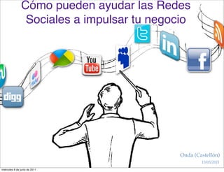 Cómo pueden ayudar las Redes Sociales a
                  impulsar tu negocio




                                Onda (Castellón)
                                13 de Junio de 2011

sábado 11 de junio de 2011
 