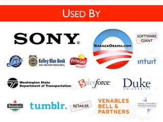 USED BY
                              SOFTWARE
                                GIANT
            BARACKOBAMA.COM




 RETAILER
 