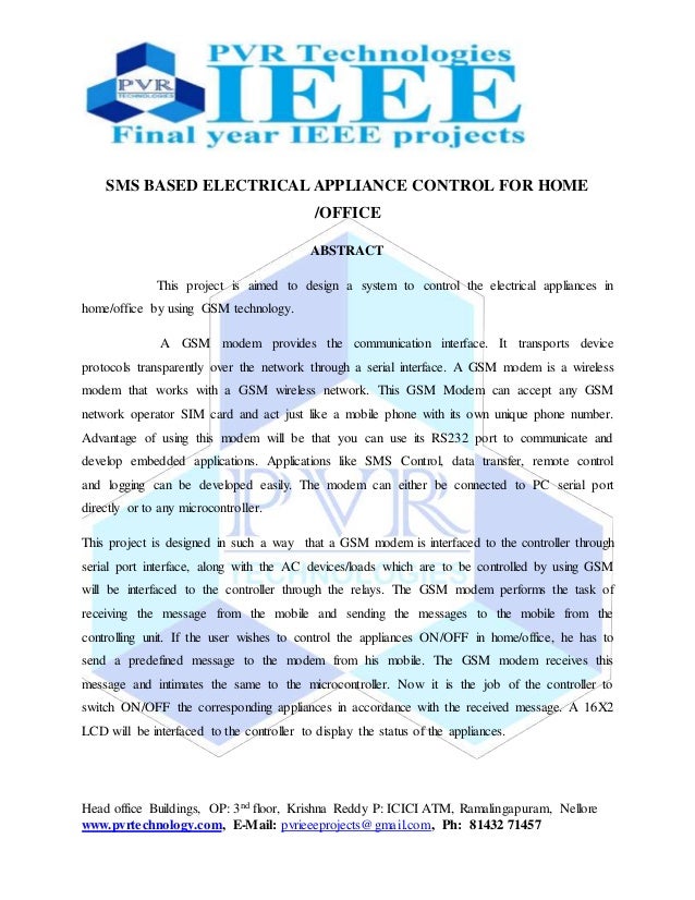 Sms based electrical appliance control for home office