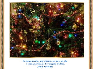 Te deseo un día, una semana, un mes, un año
y toda una vida de fe y alegría cristina.
¡Feliz Navidad!