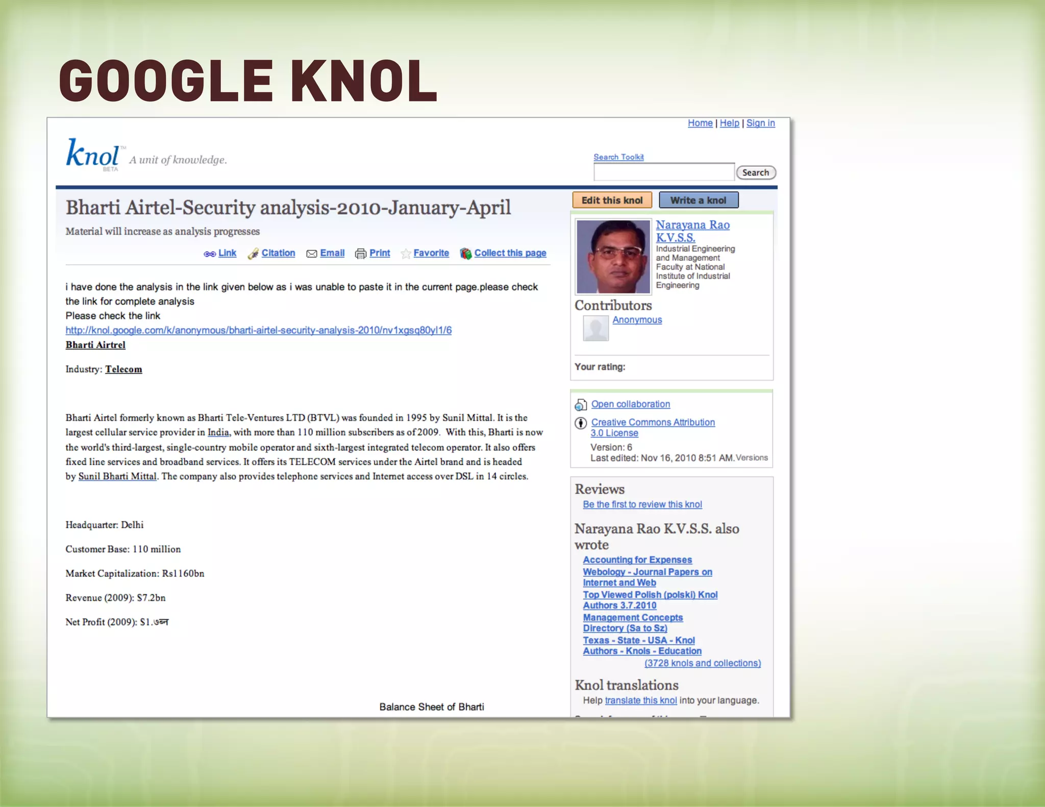 GOOGLE KNOL
 