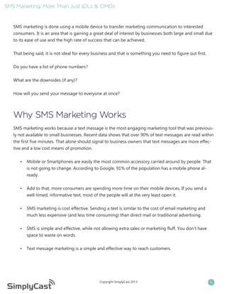 SMS Marketing: More Than Just L
OLs & OMGs

SMS marketing is done using a mobile device to transfer marketing communicatio...