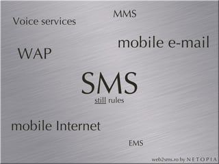 mobile e-mail WAP MMS mobile Internet EMS Voice services SMS still rules