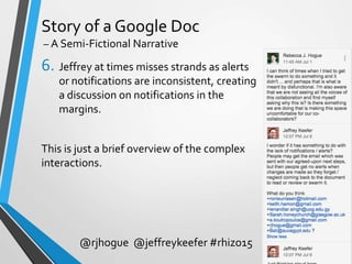 Story of a Google Doc
– A Semi-Fictional Narrative
6. Jeffrey at times misses strands as alerts
or notifications are incon...