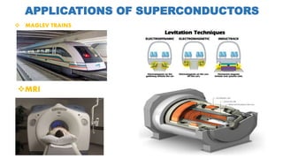 APPLICATIONS OF SUPERCONDUCTORS
 MAGLEV TRAINS
MRI
 