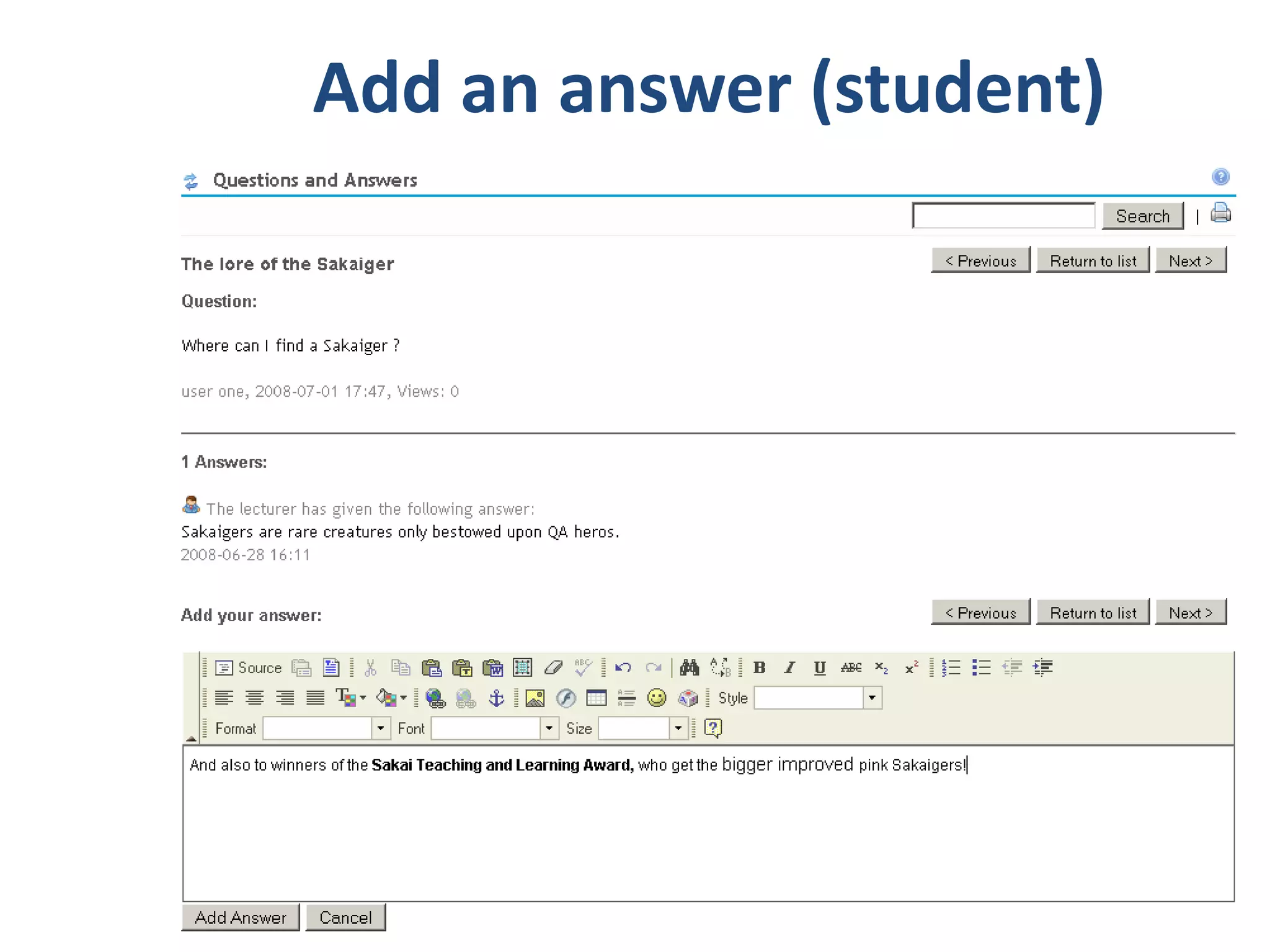 Add an answer (student)