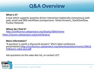 SMS, Q&A, Course Evaluation tools in Sakai