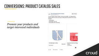 CONVERSIONS:PRODUCTCATALOGSALES
Promote your products and
target interested individuals
 