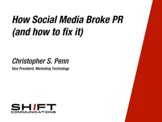How Social Media Broke PR
(and how to ﬁx it)
Christopher S. Penn
Vice President, Marketing Technology
 