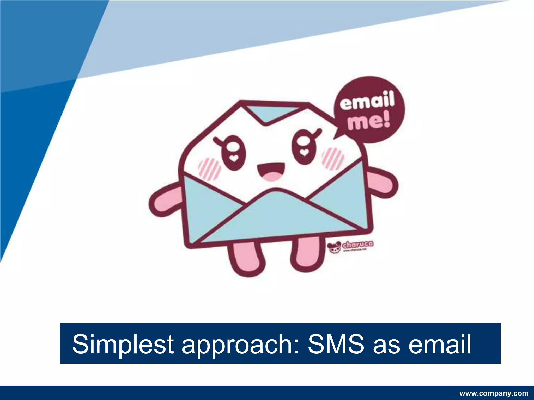 Simplest approach: SMS as email
                              www.company.com
 