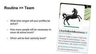 Routine >> Team
- What time ranges will your profiles be
active?
- How many people will be necessary to
cover all active hours?
- Which will be their seniority level?
 