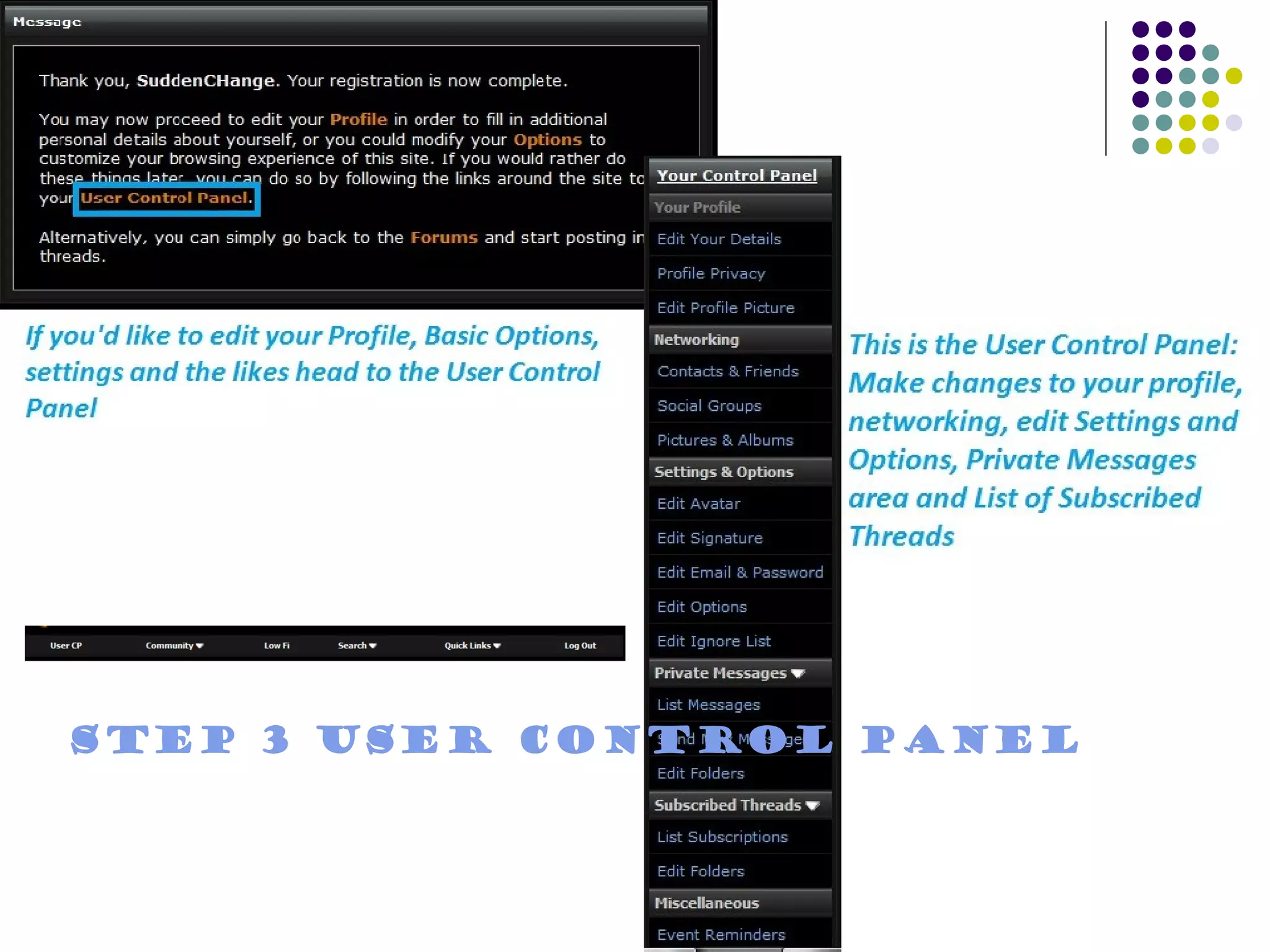 Step 3 User Control Panel
 