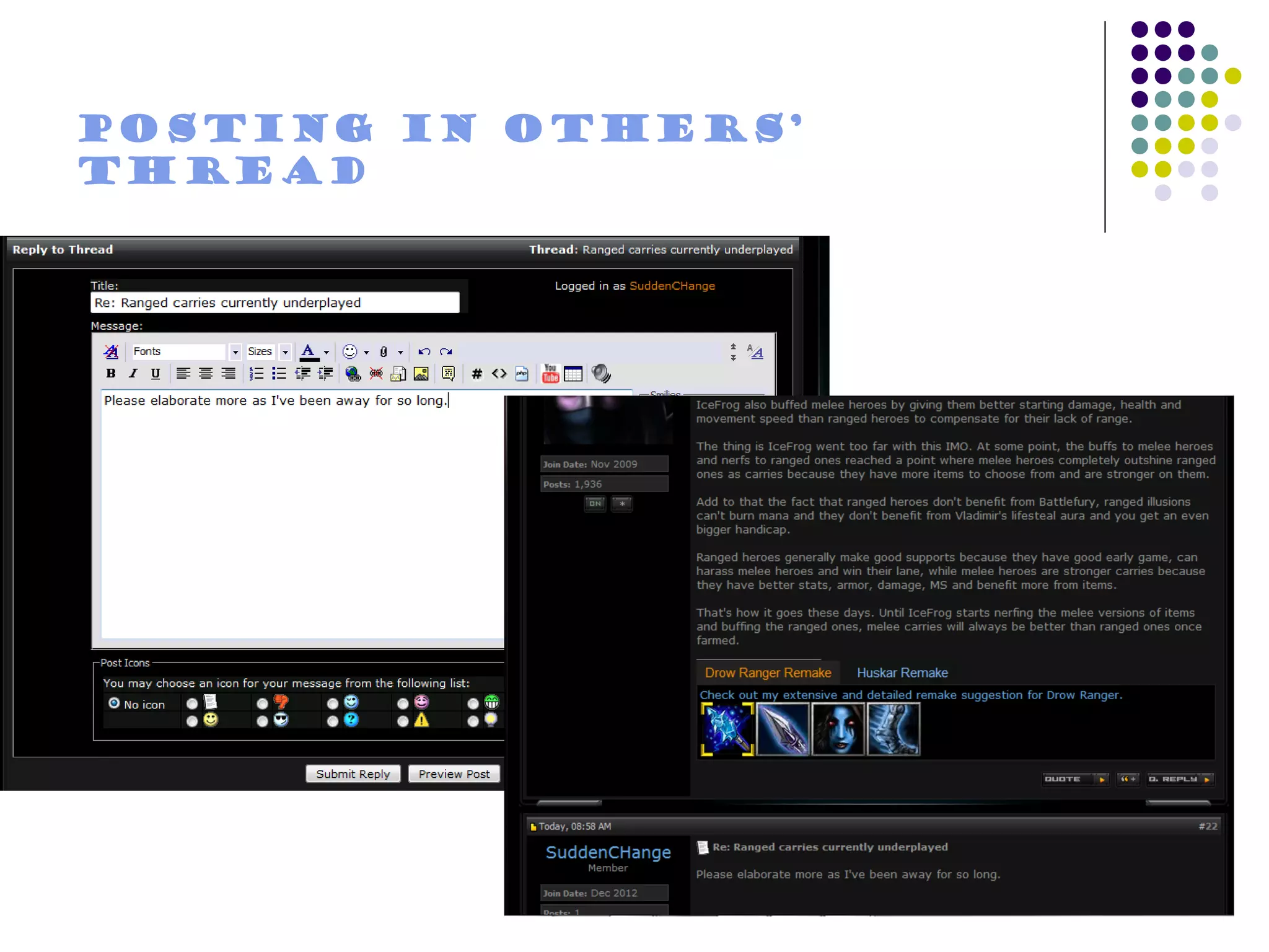 Posting in others’
thread
 