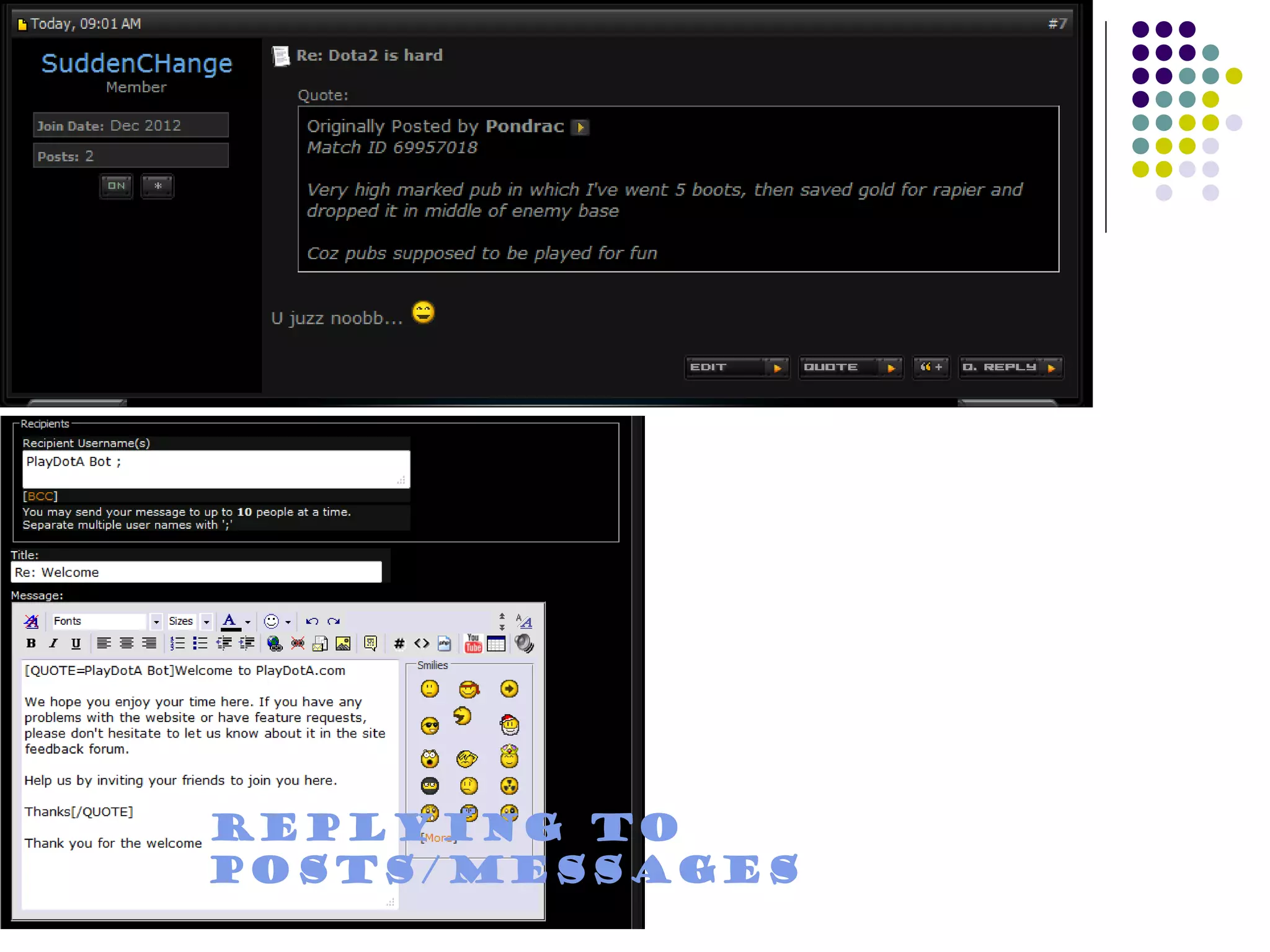 Replying to
posts/messages
 