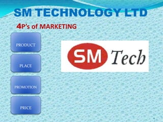 SM TECHNOLOGY LTD
4P’s of MARKETING

PRODUCT




  PLACE




PROMOTION




  PRICE

                    4
 