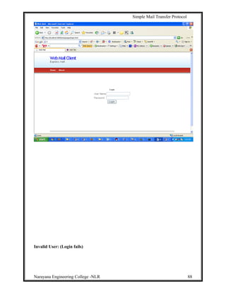 Simple Mail Transfer Protocol
Invalid User: (Login fails)
Narayana Engineering College -NLR 88
 