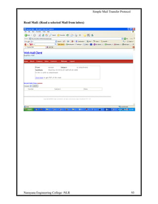 Simple Mail Transfer Protocol
Read Mail: (Read a selected Mail from inbox)
Narayana Engineering College -NLR 93
 