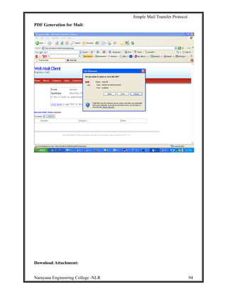 Simple Mail Transfer Protocol
PDF Generation for Mail:
Download Attachment:
Narayana Engineering College -NLR 94
 