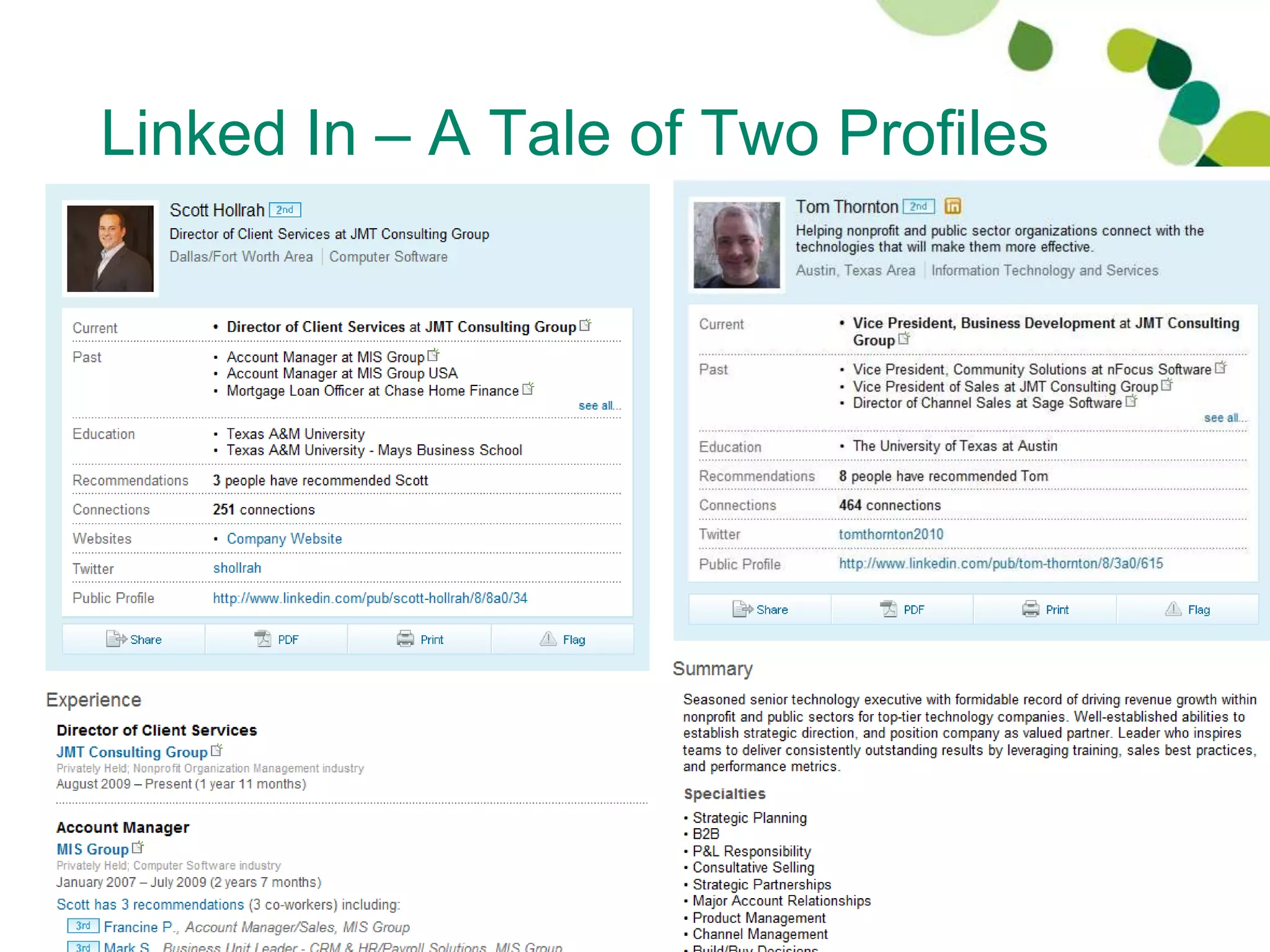 Linked In – A Tale of Two Profiles




                  12
 