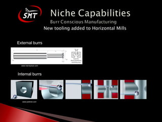 New tooling added to Horizontal Mills External burrs www.harveytool.com Internal burrs www.jwdone.com  