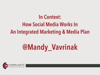 In Context:  
How Social Media Works In  
An Integrated Marketing & Media Plan
@Mandy_Vavrinak
 