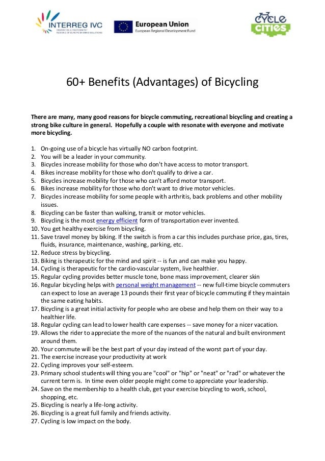 60 and more advantages of cycling